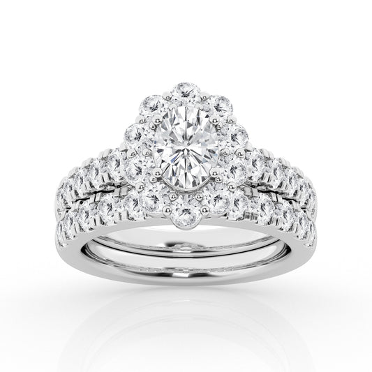 3.00 cttw Halo Bridal Ring with 1.00 ct Oval Center Stone