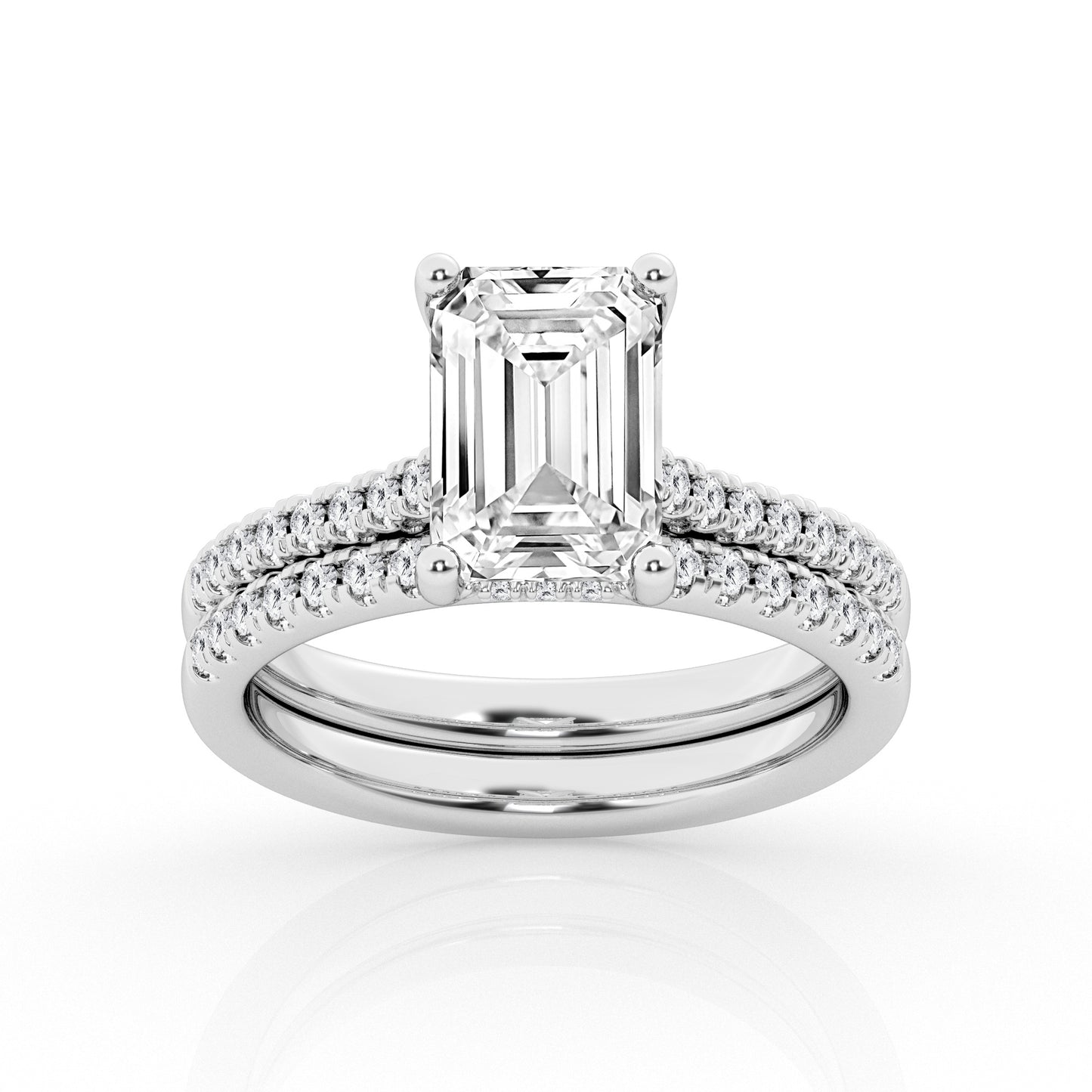 3.50 cttw Hidden Halo Bridal Ring with 3.00 center Emerald