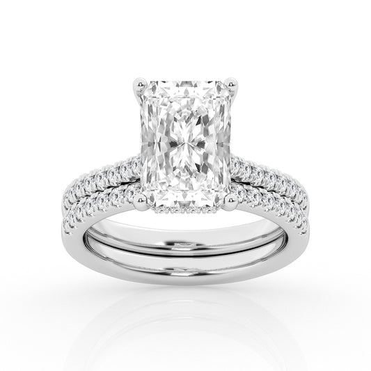 3.50 cttw Hidden Halo Bridal Ring with 3.00  center Radiant