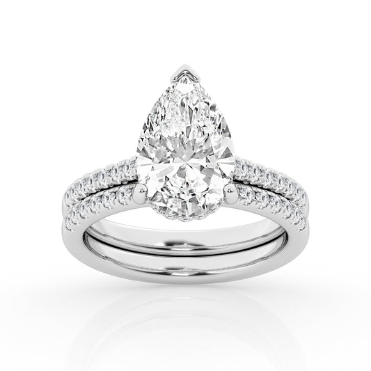 3.50 cttw Hidden Halo Bridal Ring with 3.00  center Pear