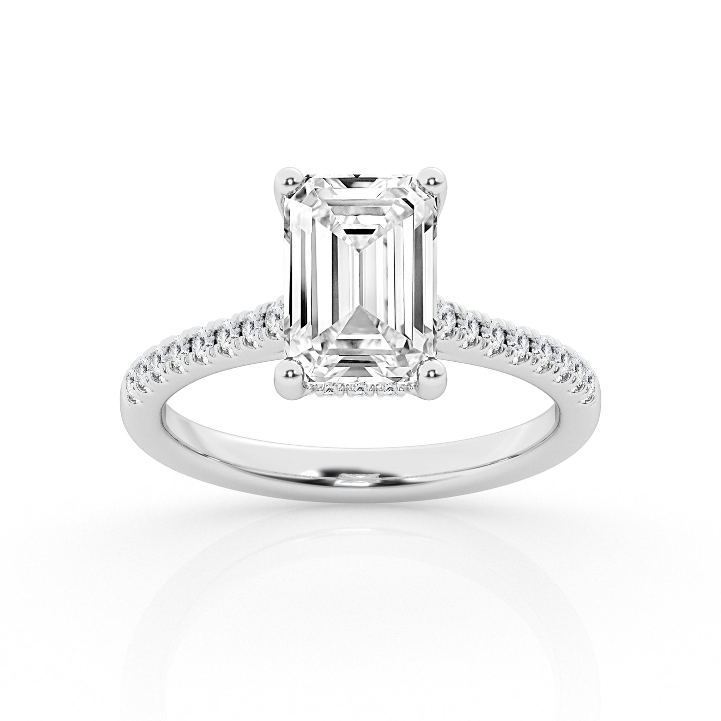 3.50 cttw Hidden Halo Bridal Ring with 3.00  center Emerald